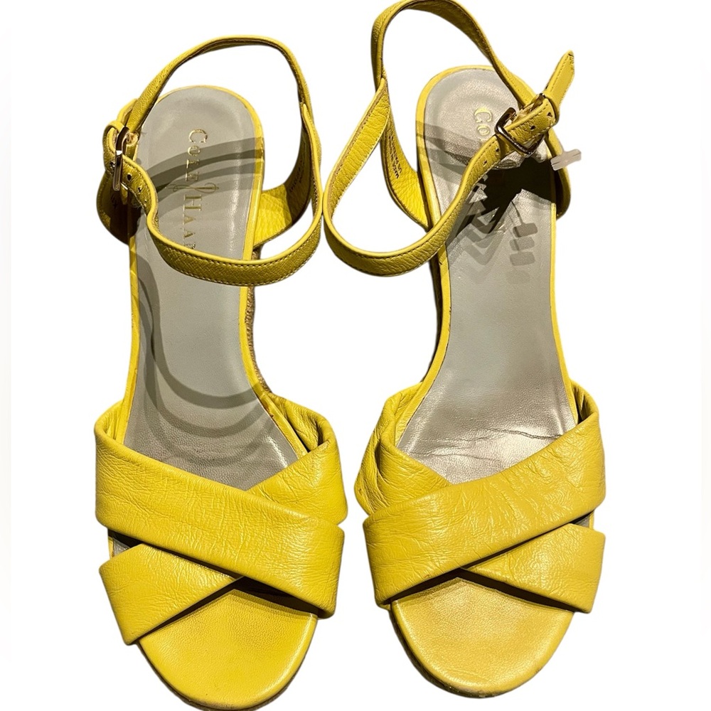 COLE HANN Leather Espadrille Wedge Sandals